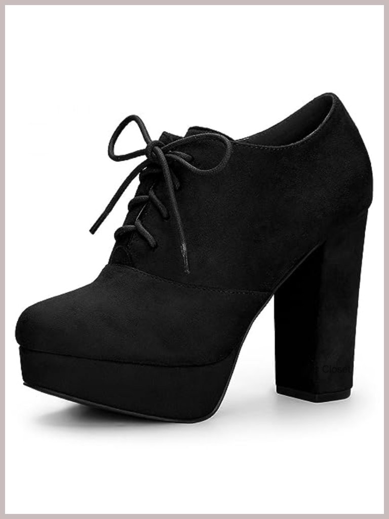Faux Suede Platform Chunky Heel Lace Up Booties Ankle Boots